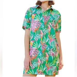 Michelle McDowell Dani short sleeve shirt dress green tropical print size small